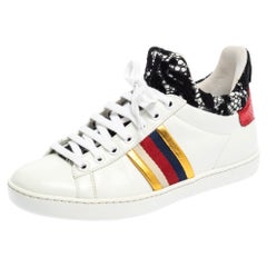Gucci White Leather And Lace Ace Low Top Up Sneakers Size 35
