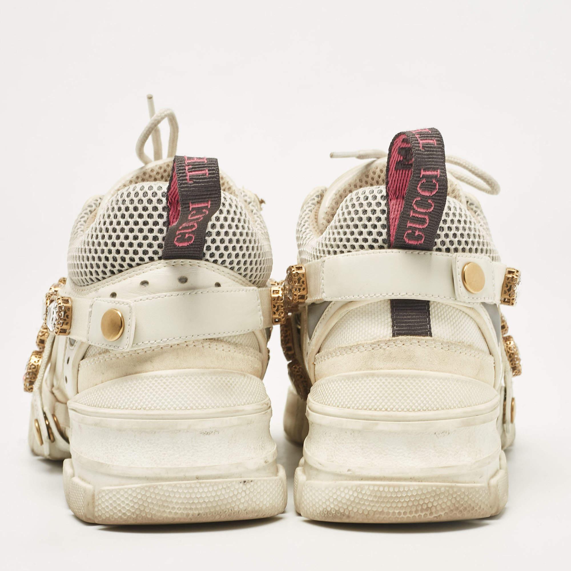 Gucci White Leather and Mesh Flashtrek Chunky Sneakers Size 37 For Sale 1
