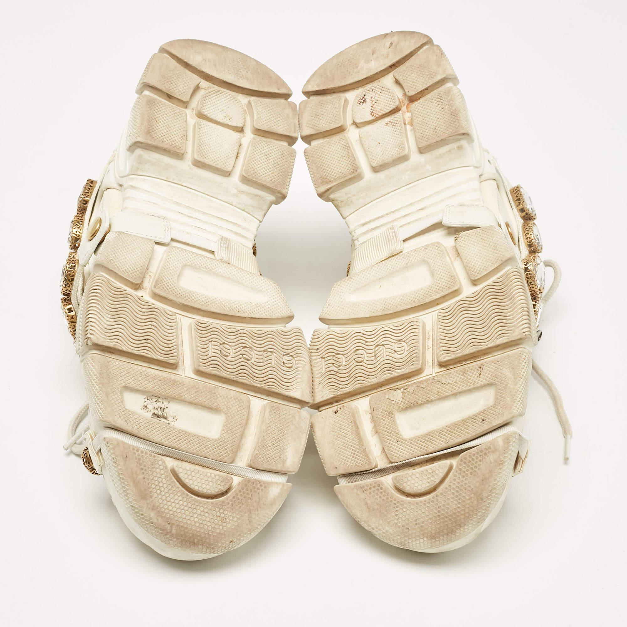 Gucci White Leather and Mesh Flashtrek Chunky Sneakers Size 37 For Sale 2