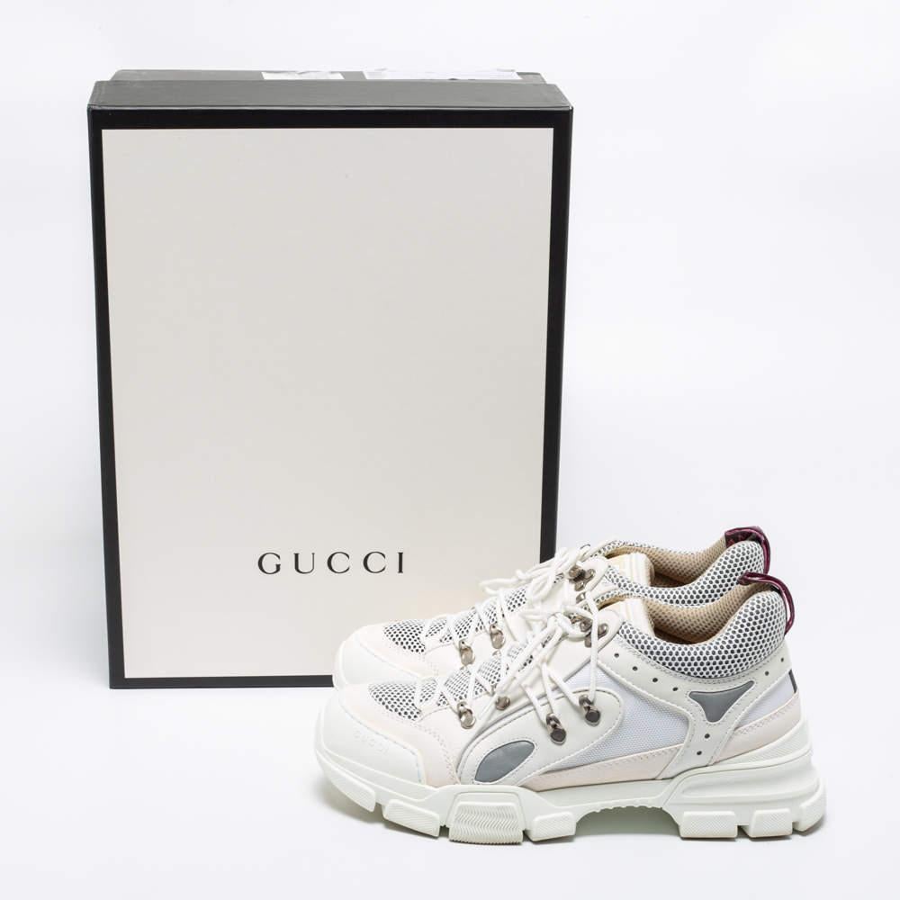 Gucci White Leather And Mesh Flashtrek Low Top Chunky Sneakers Size 43 5