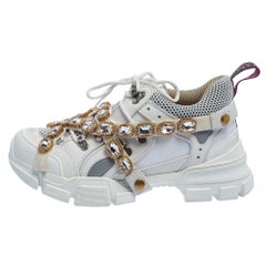 Gucci White Leather And Mesh Flashtrek Removable Crystals Sneaker Size 40