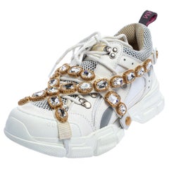 Gucci White Leather And Mesh Flashtrek Removable Crystals Sneaker Taille 40