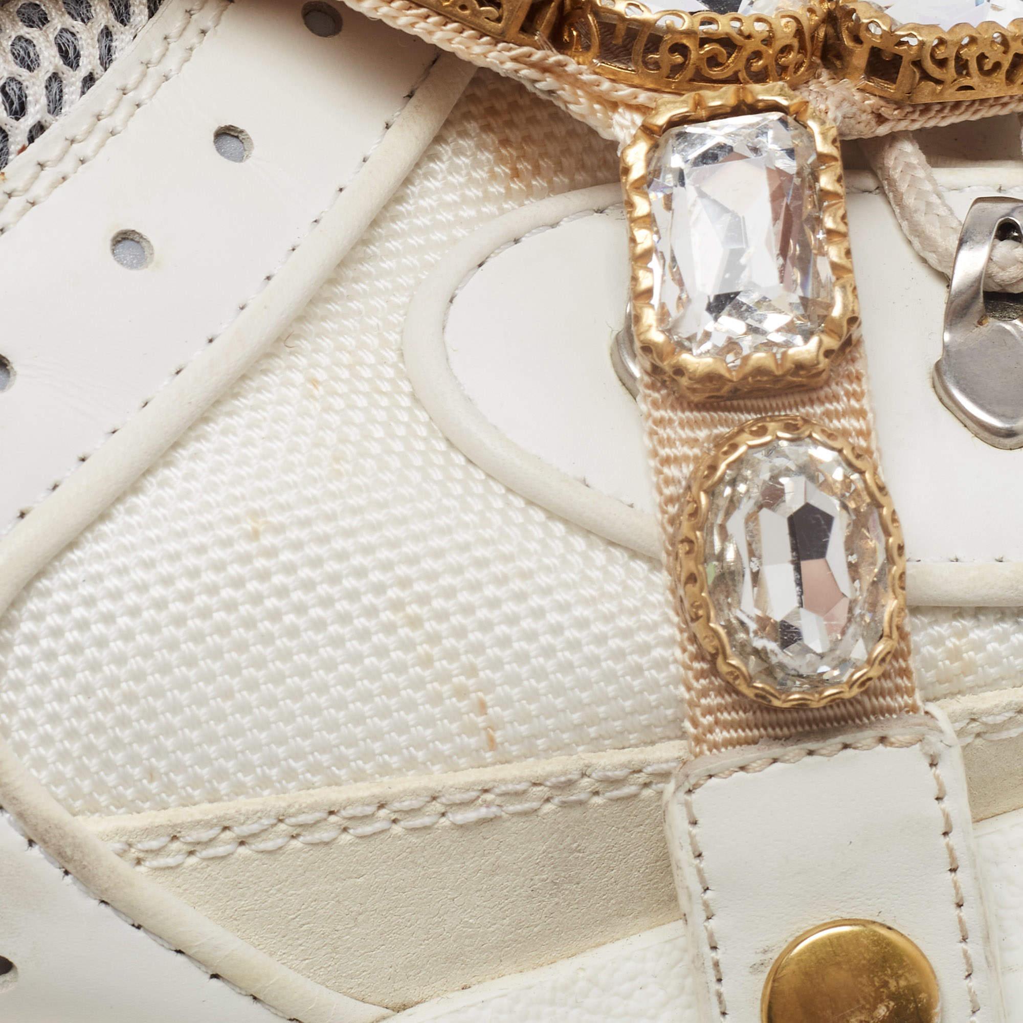 Gucci White Leather and Mesh Flashtrek Rhinestone Sneakers Size 42 3