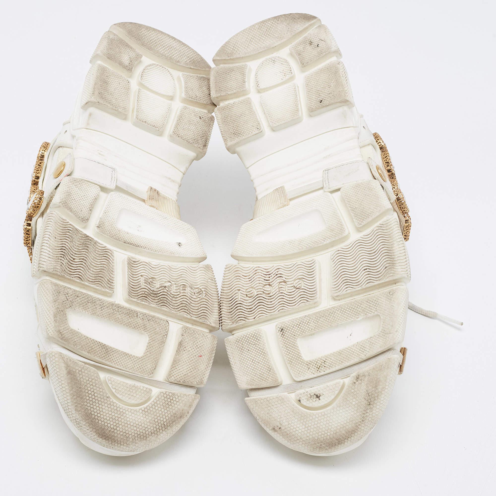 Gucci White Leather and Mesh Flashtrek Rhinestone Sneakers Size 42 4