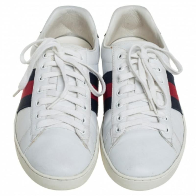 Gucci White Leather  And Python Embossed Leather Ace Low Top Sneakers Size 40 In Fair Condition For Sale In Dubai, Al Qouz 2