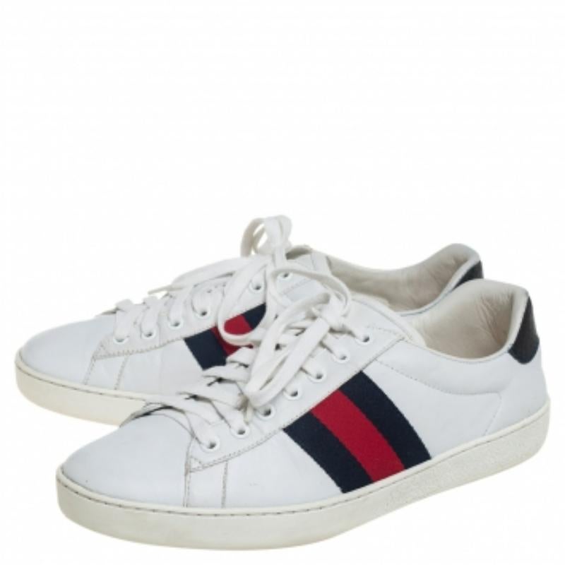 Gucci White Leather  And Python Embossed Leather Ace Low Top Sneakers Size 40 For Sale 2
