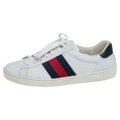 Used Gucci White Leather  And Python Embossed Leather Ace Low Top Sneakers Size 40