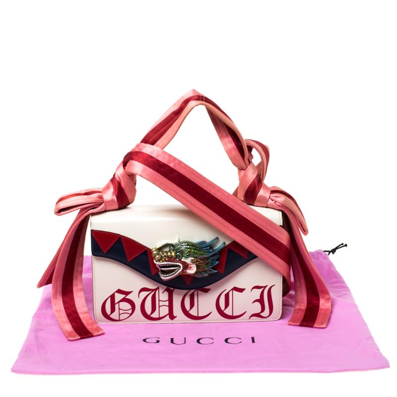 Gucci White Leather and Satin Naga Dragon Head Shoulder Bag 5