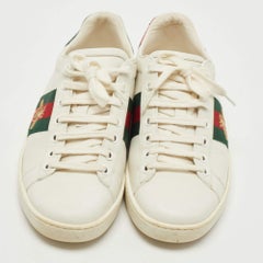 Gucci White Leather and Snake Embossed Ace Sneakers Size 36