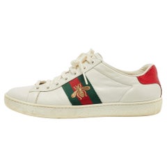 Gucci White Leather and Snake Embossed Ace Sneakers Size 36