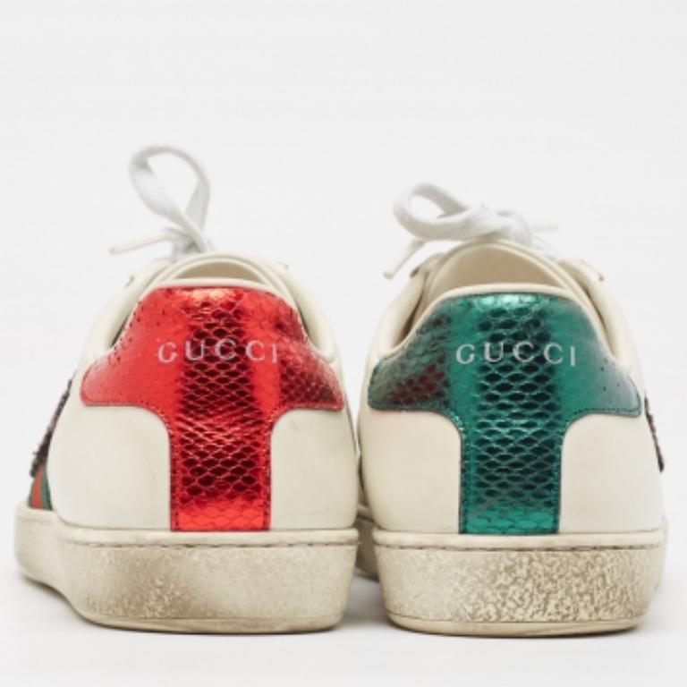 Gucci Weiß Leder und Schlangenhaut Ace Sneakers Größe 38 im Angebot 1