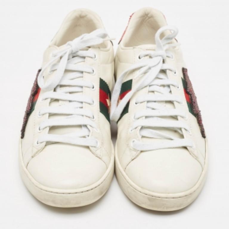 Gucci Weiß Leder und Schlangenhaut Ace Sneakers Größe 38 im Angebot 2