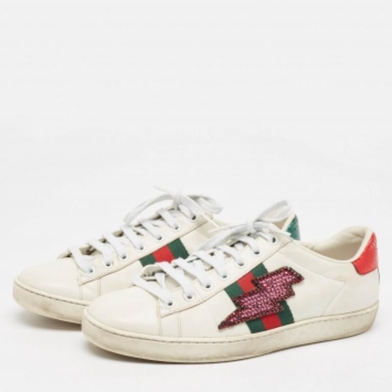 Gucci Weiß Leder und Schlangenhaut Ace Sneakers Größe 38 im Angebot 4