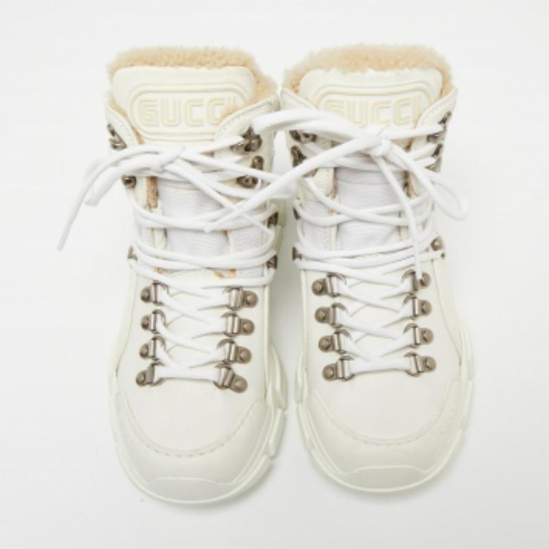 Gucci Flashtrek en cuir et daim blanc  Baskets montantes Taille 35 en vente 2