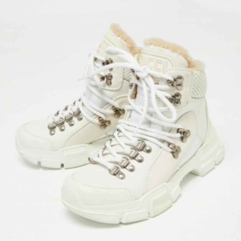 Gucci Flashtrek en cuir et daim blanc  Baskets montantes Taille 35 en vente 3