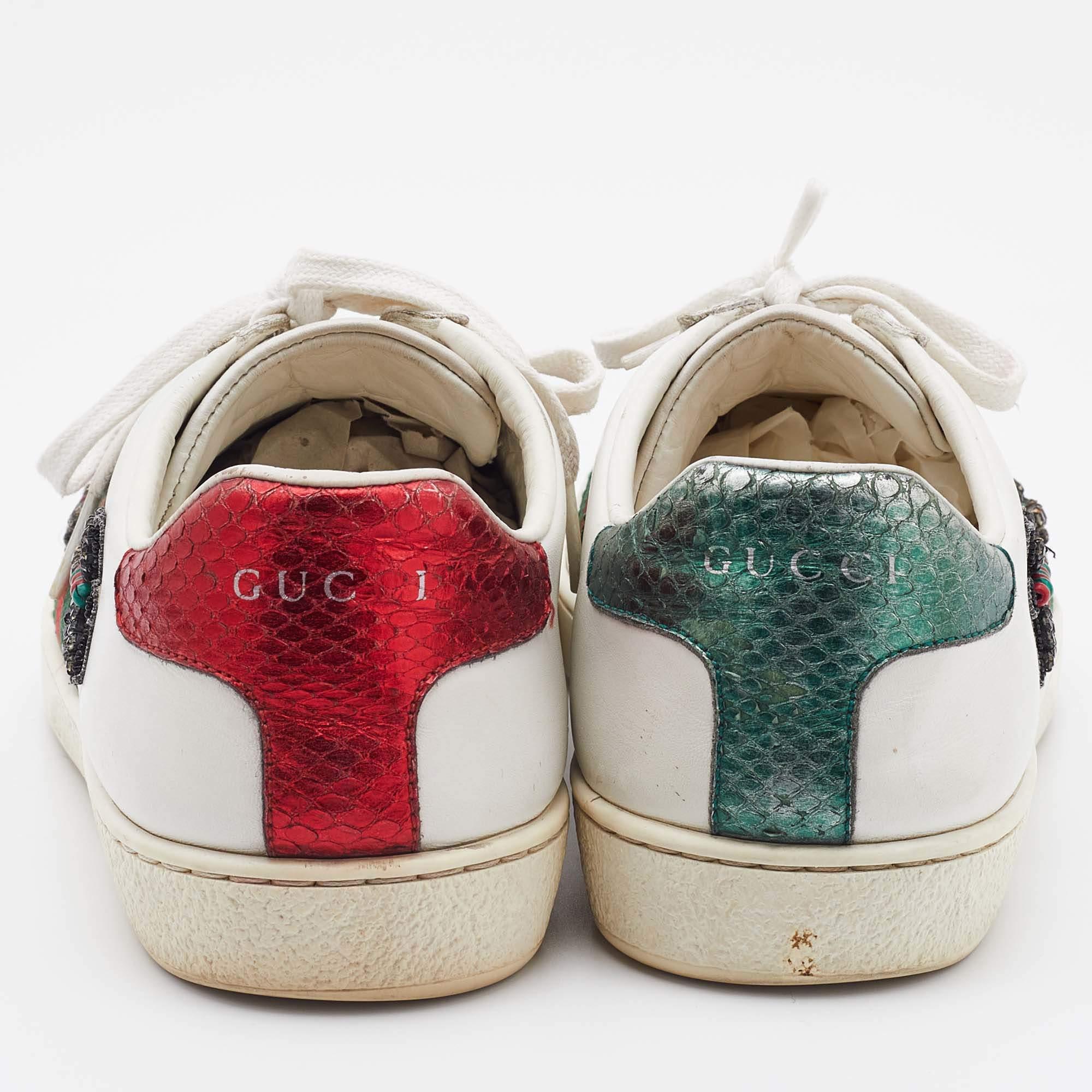 Gucci White Leather Arrow Embellished Ace Low Top Sneakers Size 37 In Good Condition In Dubai, Al Qouz 2