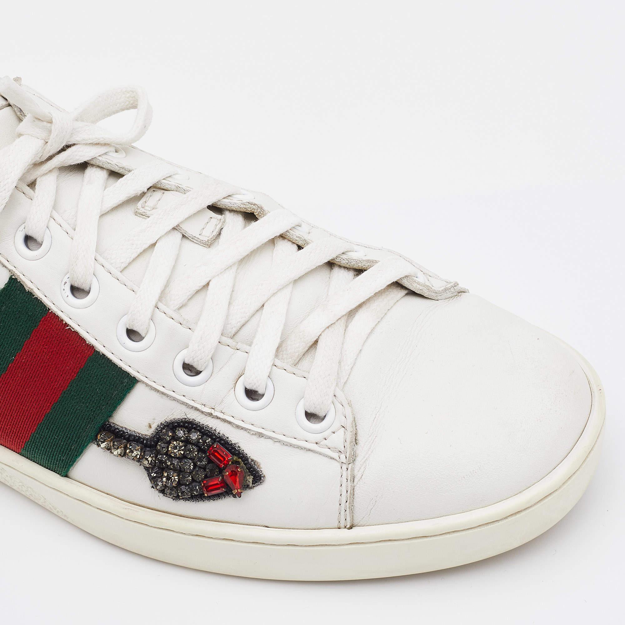 Women's Gucci White Leather Arrow Embellished Ace Low Top Sneakers Size 37