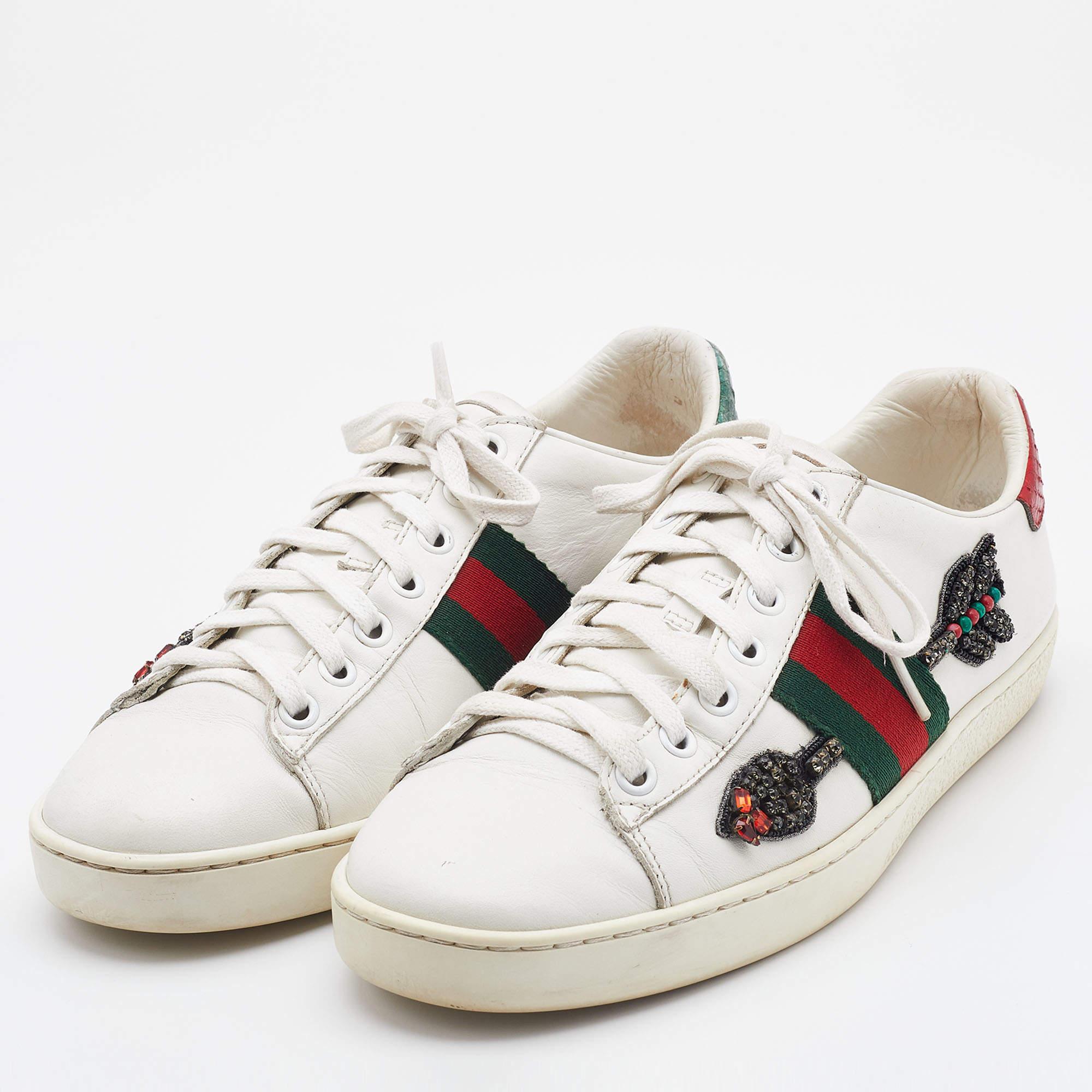 Gucci White Leather Arrow Embellished Ace Low Top Sneakers Size 37 1