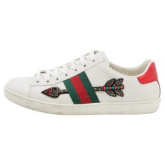 Gucci White Leather Arrow Embellished Ace Low Top Sneakers Size 37.5