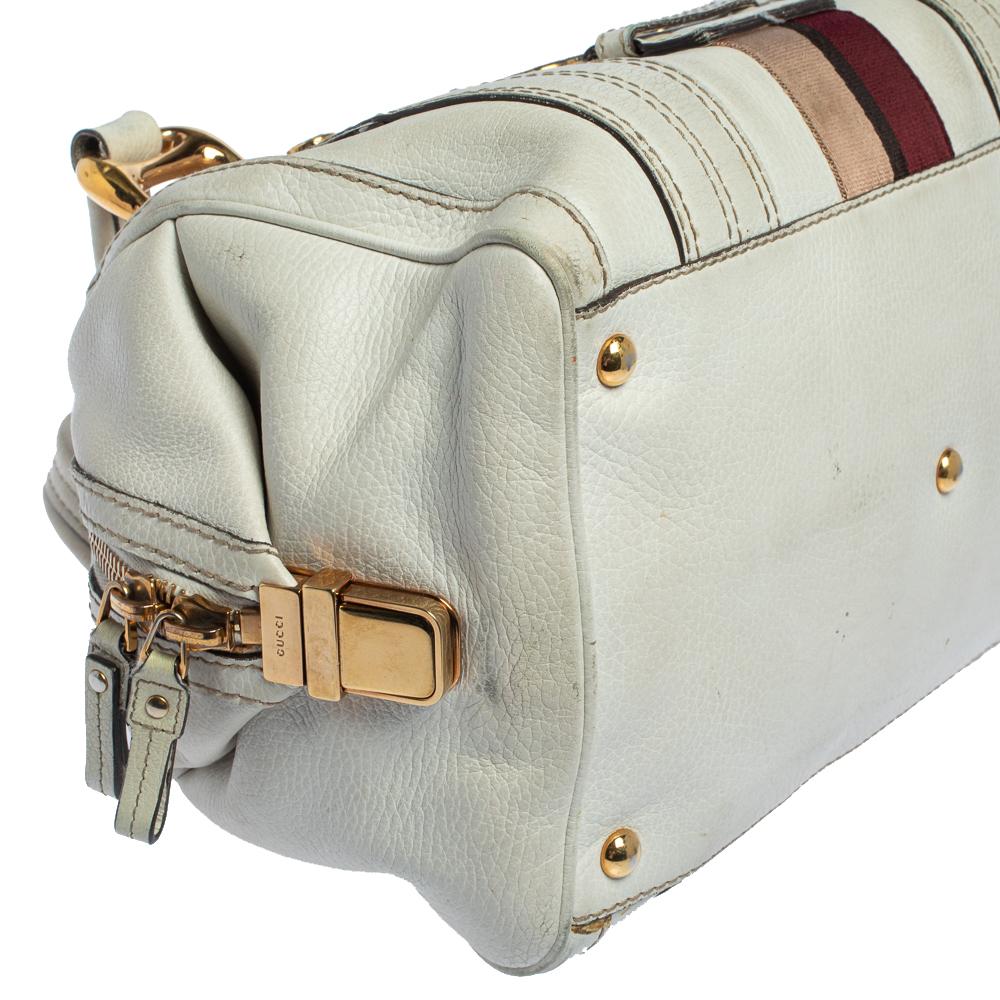 Gucci White Leather Aviatrix Medium Boston Bag 7
