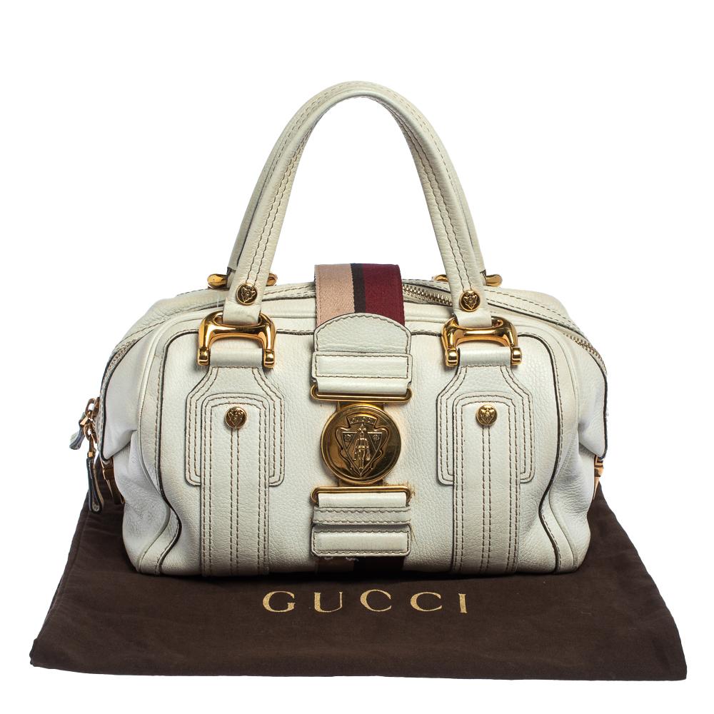 Gucci White Leather Aviatrix Medium Boston Bag 9
