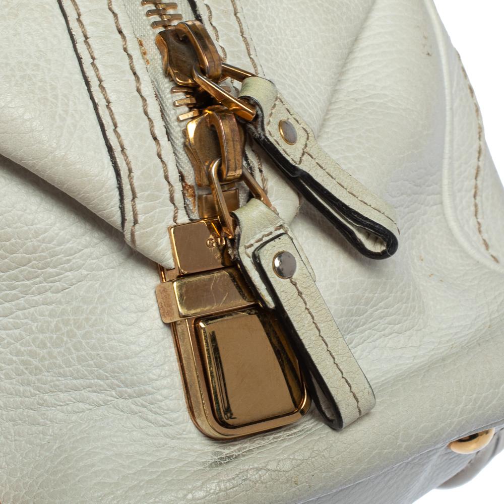 Gucci White Leather Aviatrix Medium Boston Bag 2
