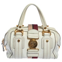 Gucci White Leather Aviatrix Medium Boston Bag