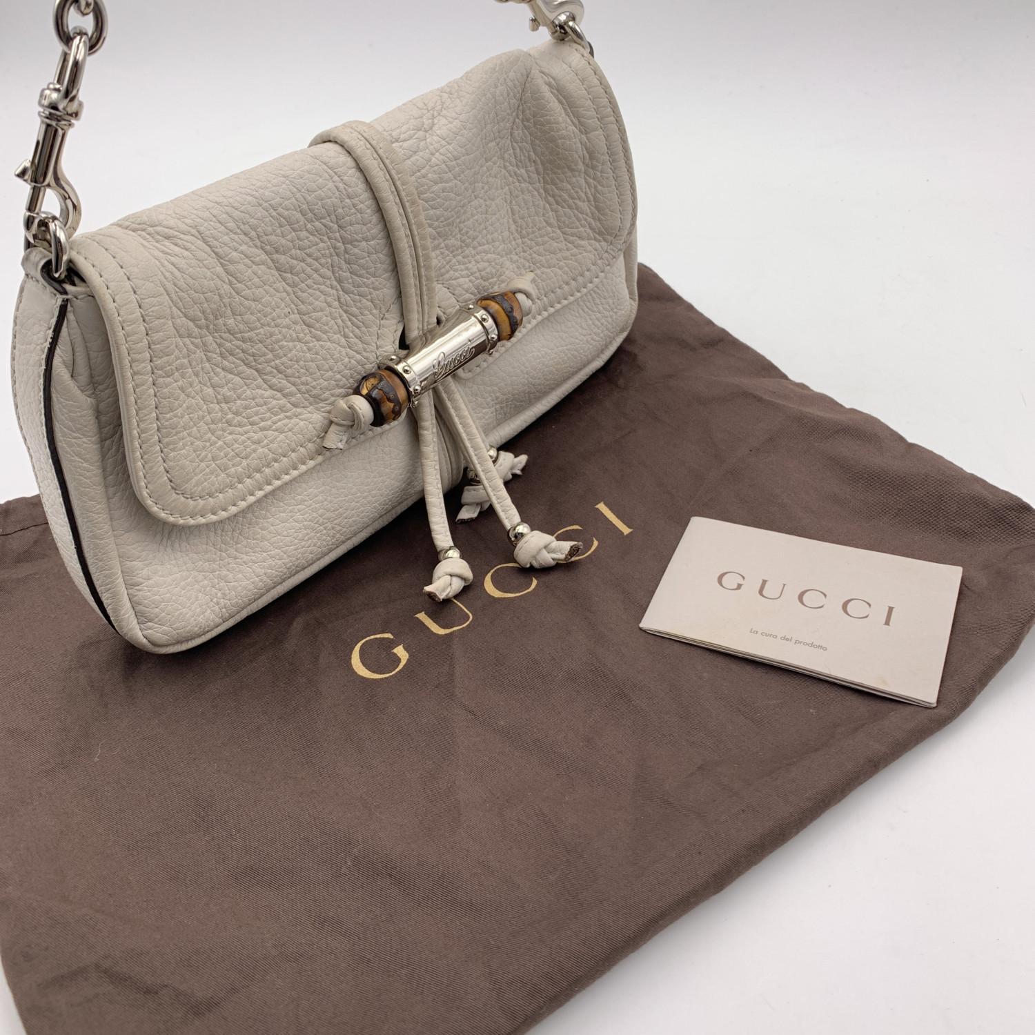 Gray Gucci White Leather Bamboo Croisette Handbag Small Shoulder Bag