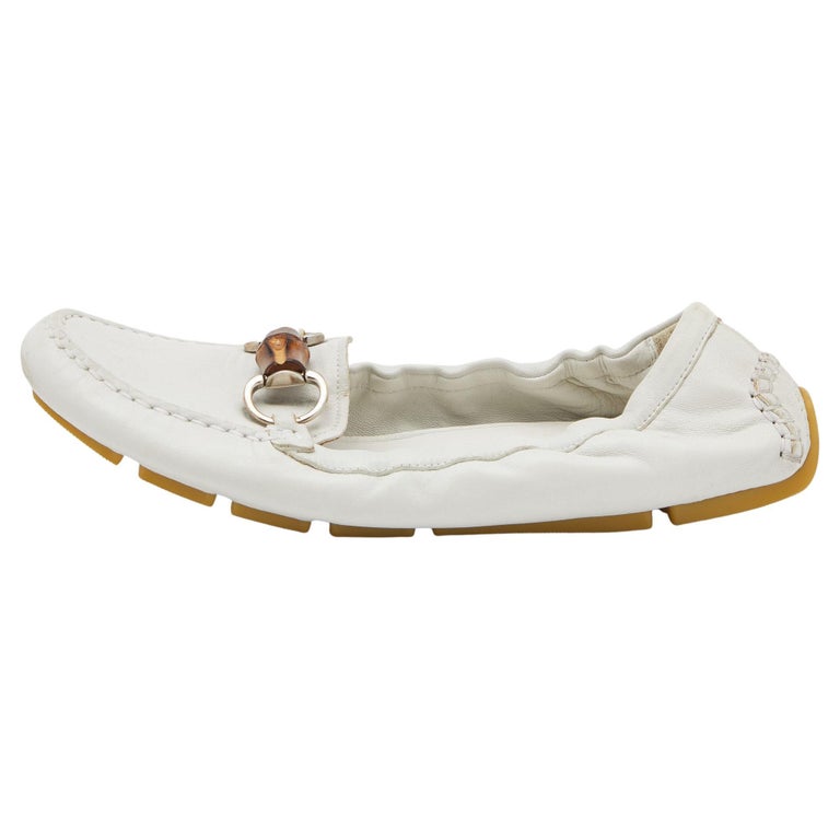 Gucci White Leather Bamboo Driving Loafers Size 38 For Sale at 1stDibs