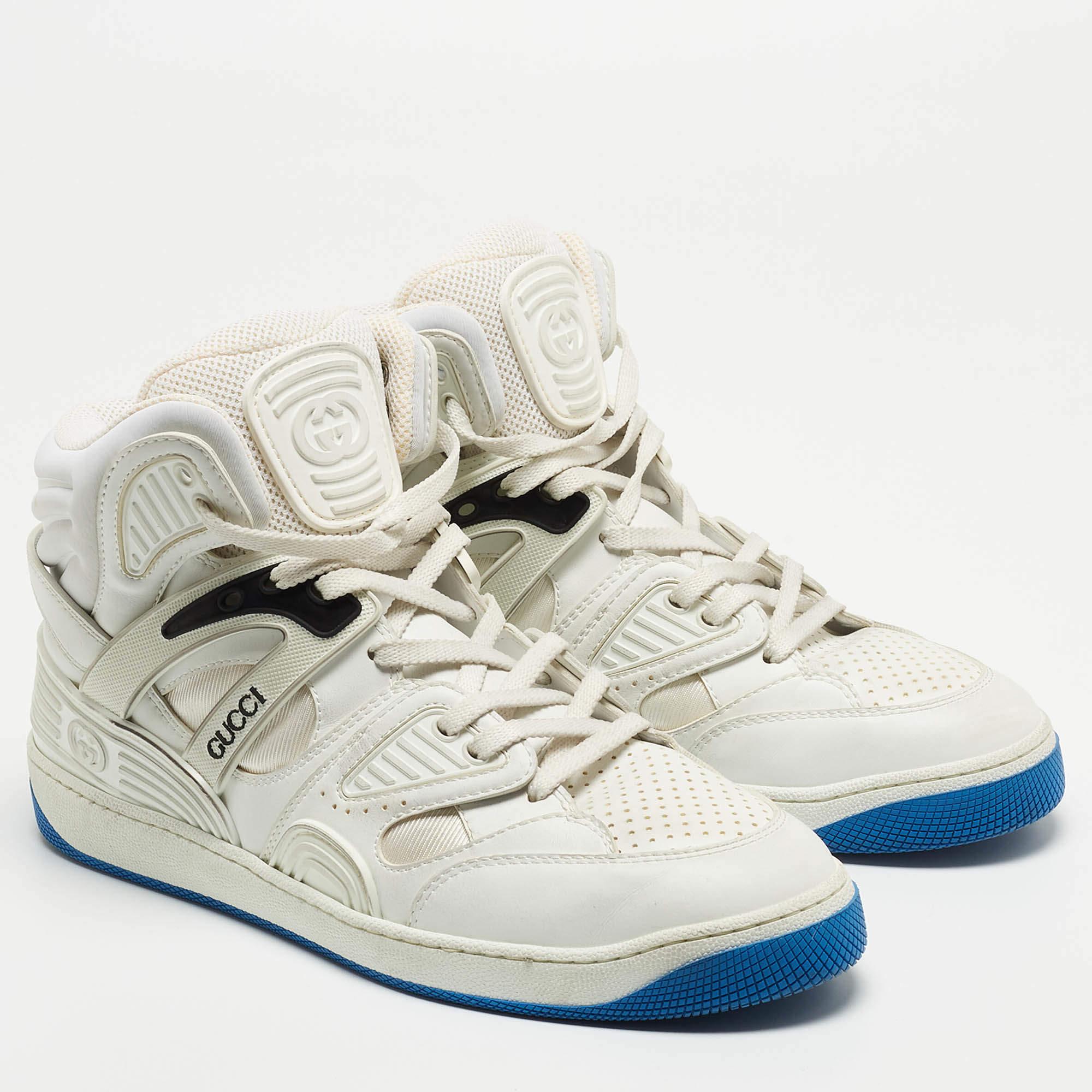 Gucci White Leather Basketball High Top Sneakers  In Good Condition For Sale In Dubai, Al Qouz 2