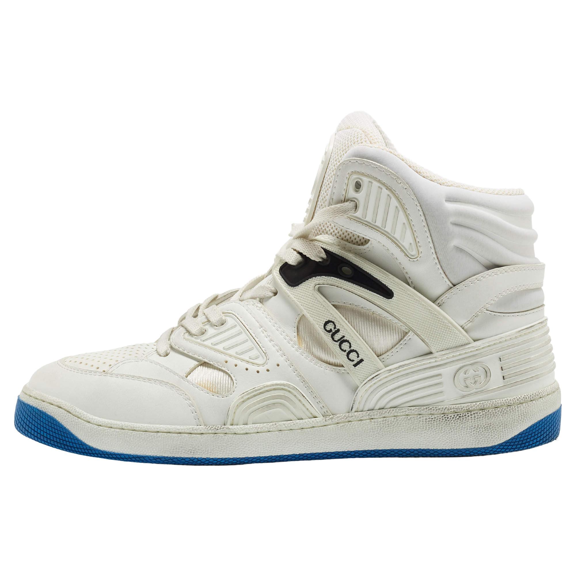Gucci White Leather Basketball High Top Sneakers  For Sale