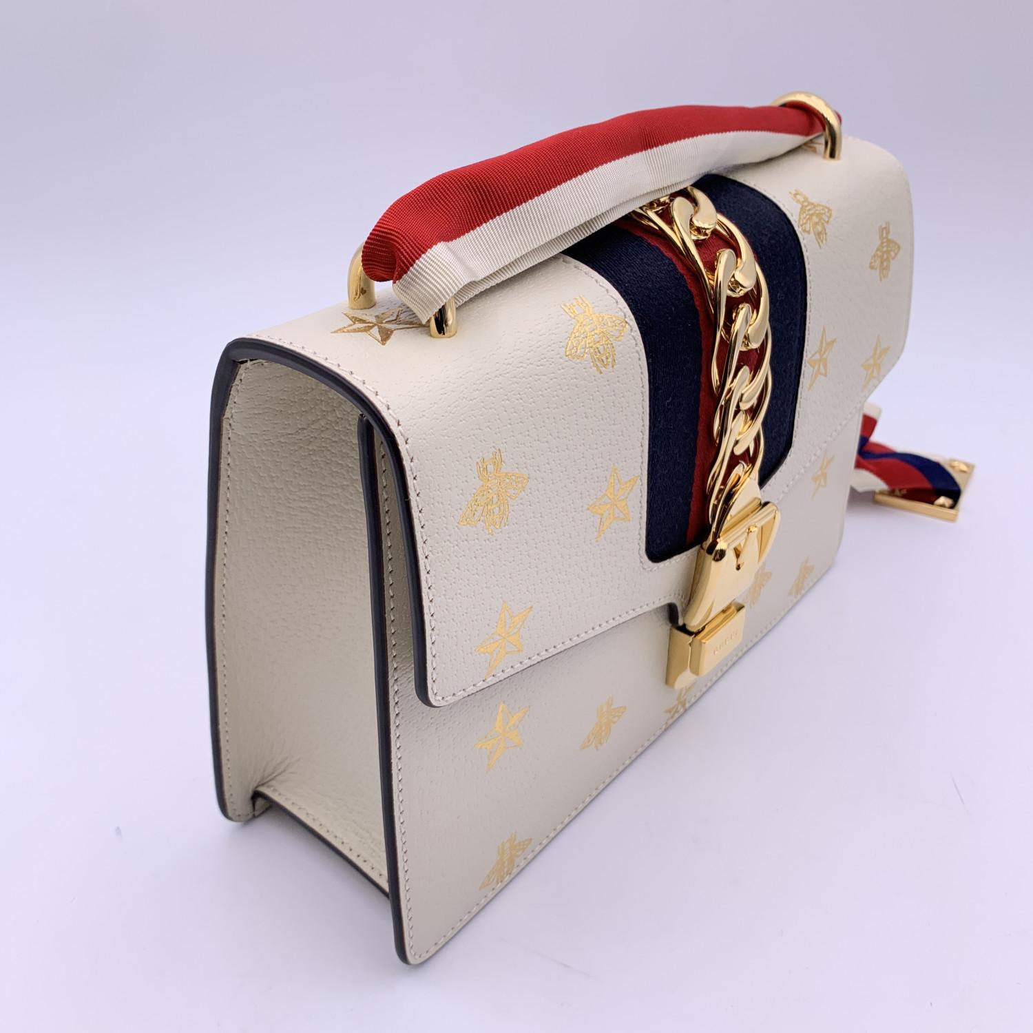 Gucci White Leather Bee and Stars Small Sylvie Web Bag 4