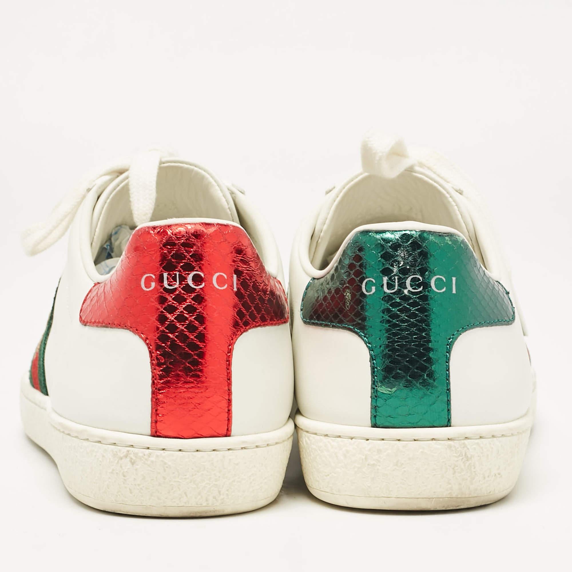 Gucci White Leather Bee Embroidered Ace Low Top Sneakers Size 37.5 1