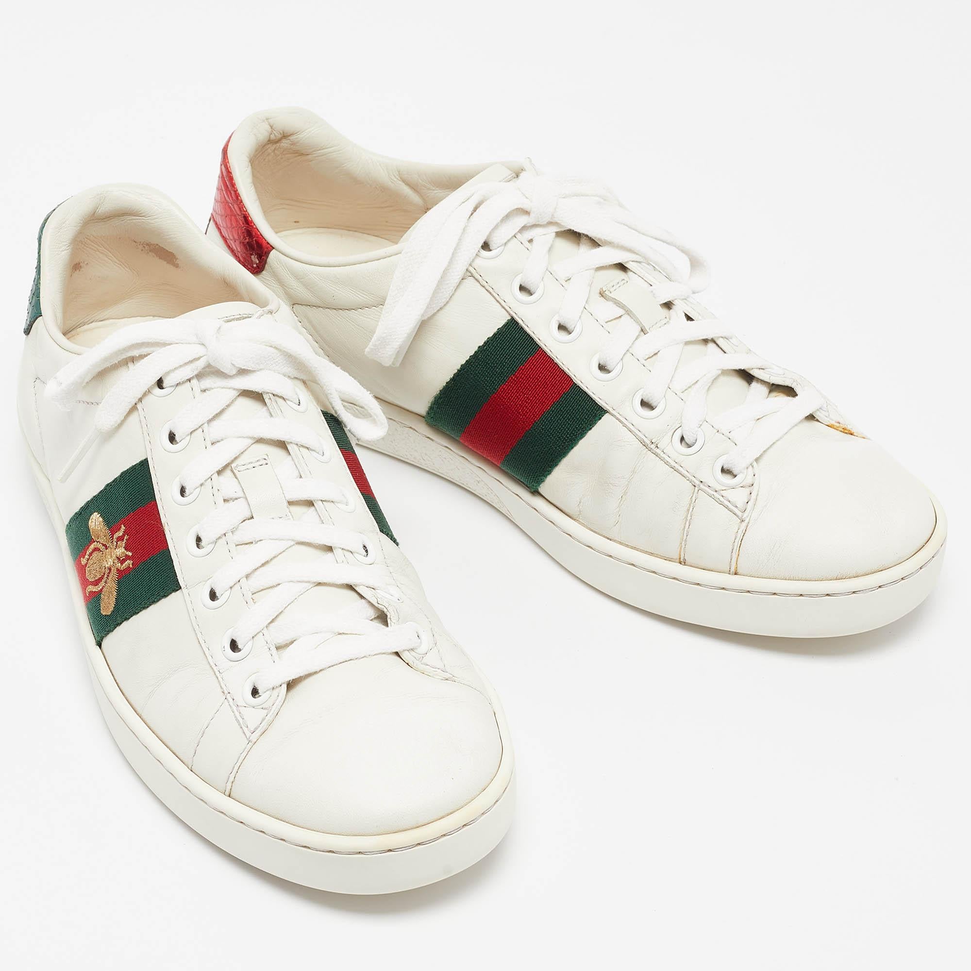 Women's Gucci White Leather Bee Embroidered Ace Sneakers Size 37