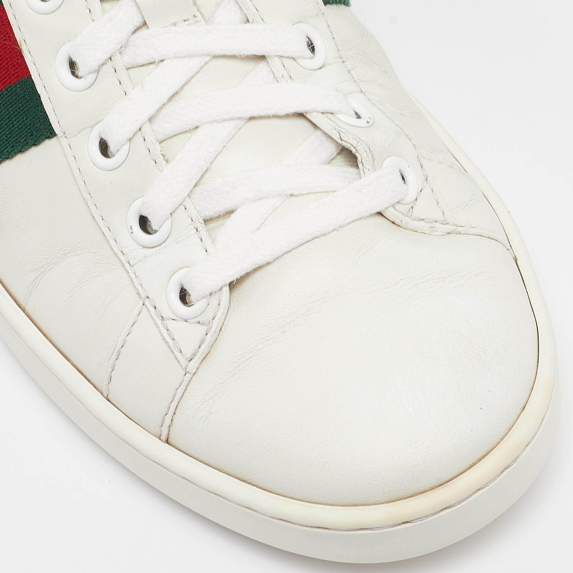 Gucci White Leather Bee Embroidered Ace Sneakers Size 37 3