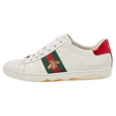 Gucci White Leather Bee Embroidered Ace Sneakers Size 38