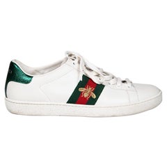 Gucci White Leather Bee Embroidered Ace Trainers Size IT 37