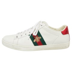 Gucci White Leather Bee Web Ace Low Top Sneakers Size 37