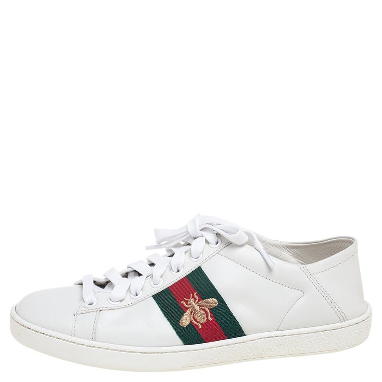 Gucci White Leather Bee Web Ace Sneakers Size 37.5 at 1stDibs