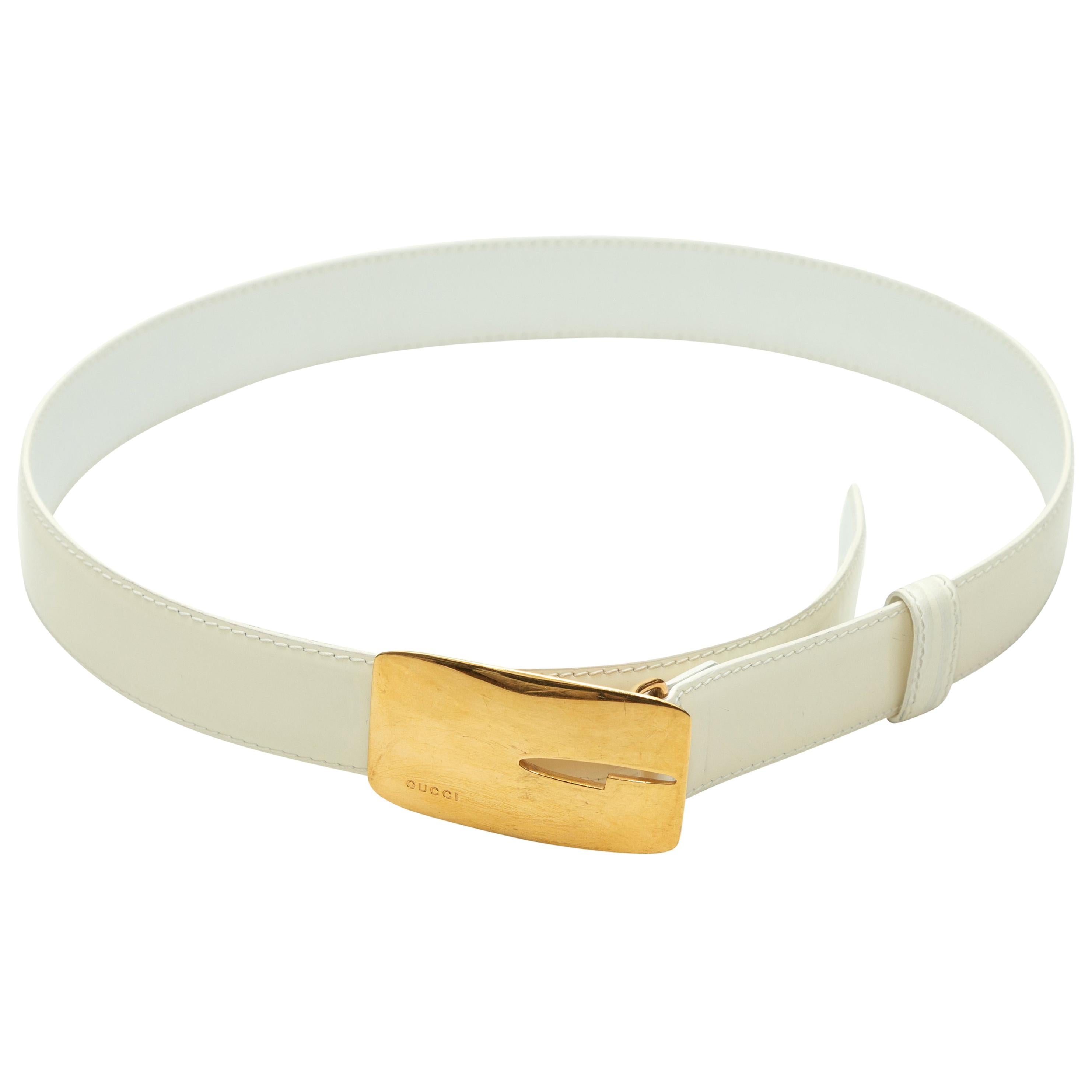 Gucci White Leather Belt