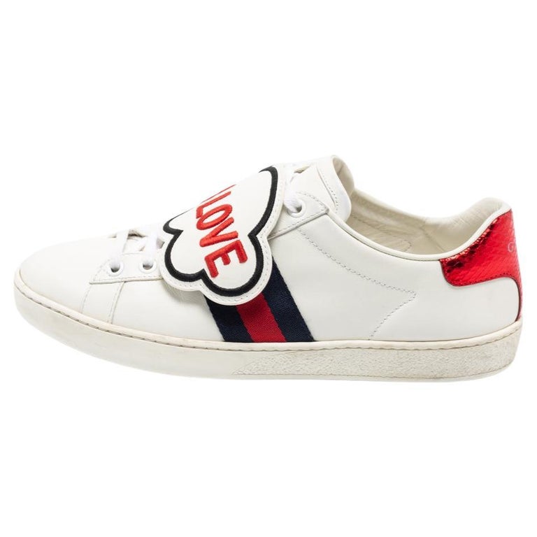 Gucci White Leather 'Blind For Love' Ace Low-Top Sneakers Size 38 For Sale  at 1stDibs