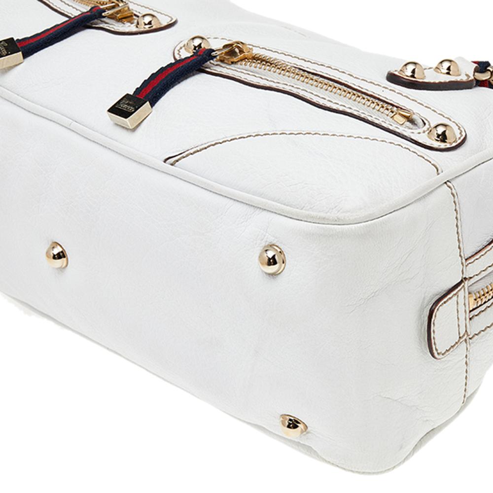 Gucci White Leather Capri Bowler Bag 2