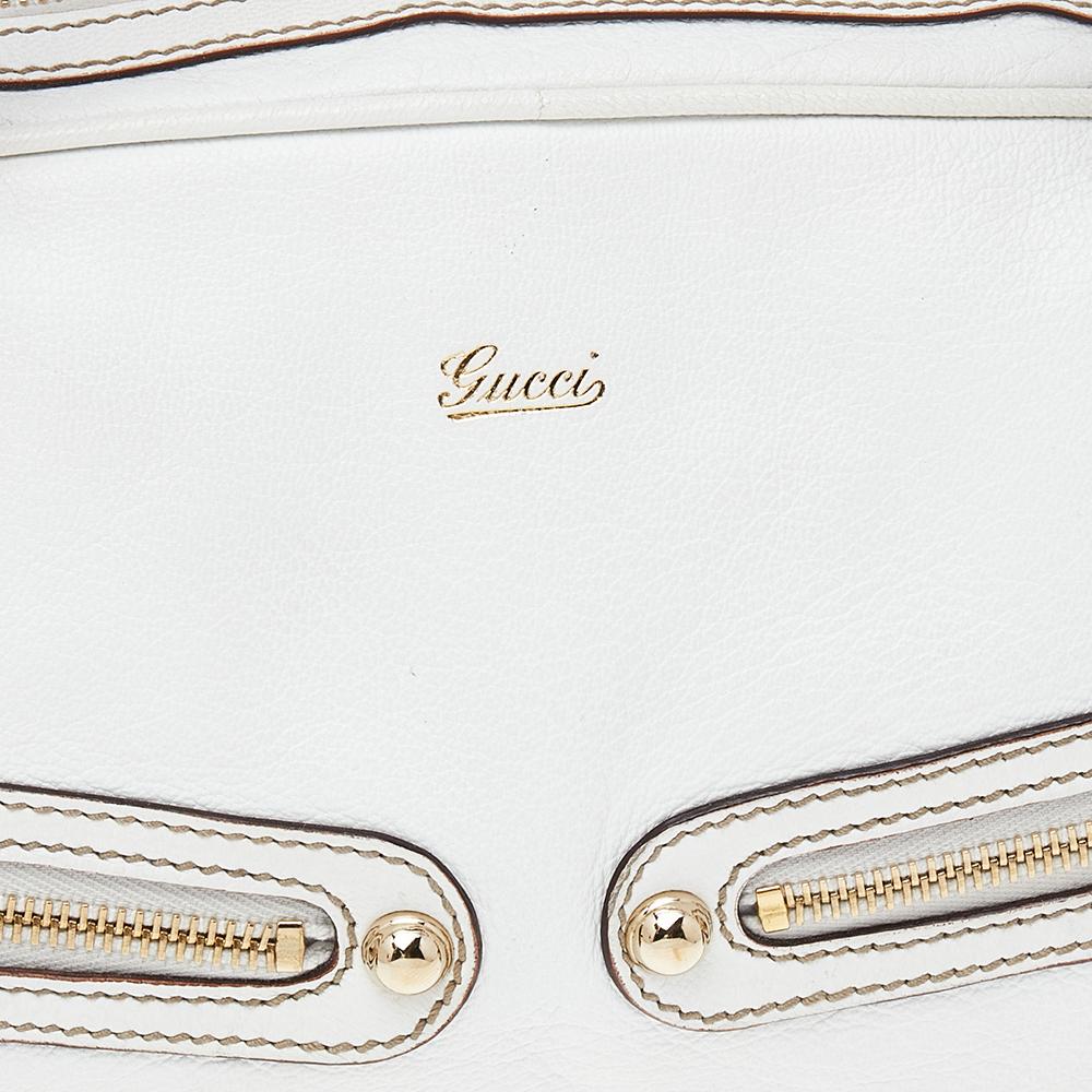 Gucci White Leather Capri Bowler Bag 4