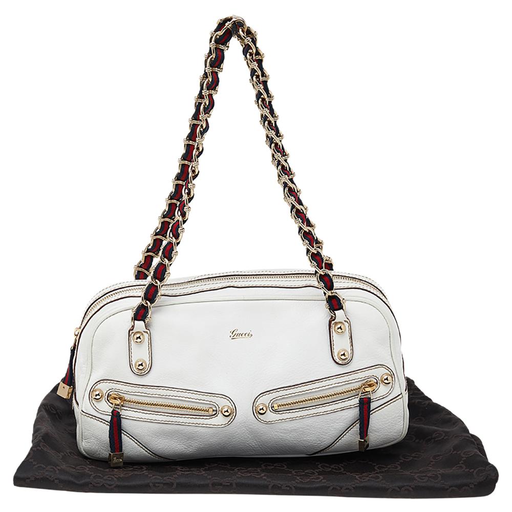 Gucci White Leather Capri Bowler Bag 5