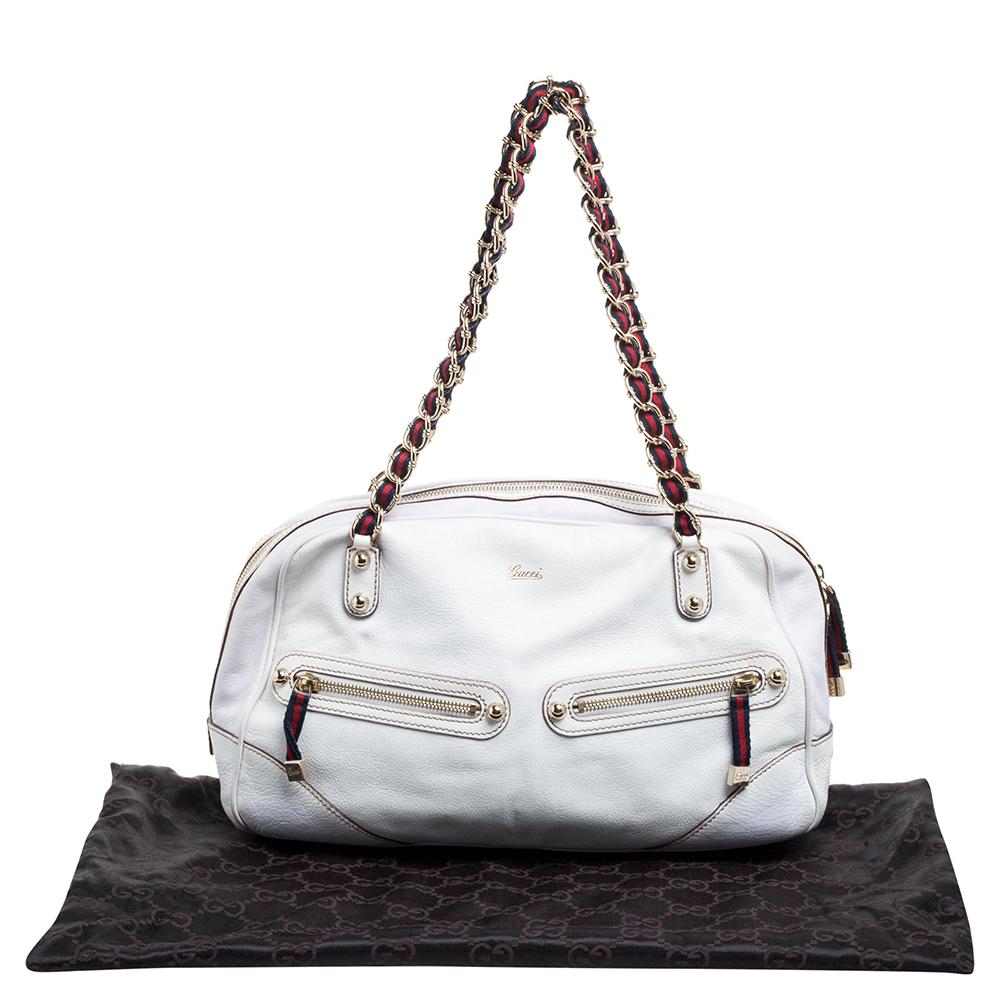 Gucci White Leather Capri Chain Satchel 5