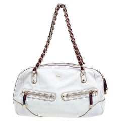 Gucci White Leather Capri Chain Satchel