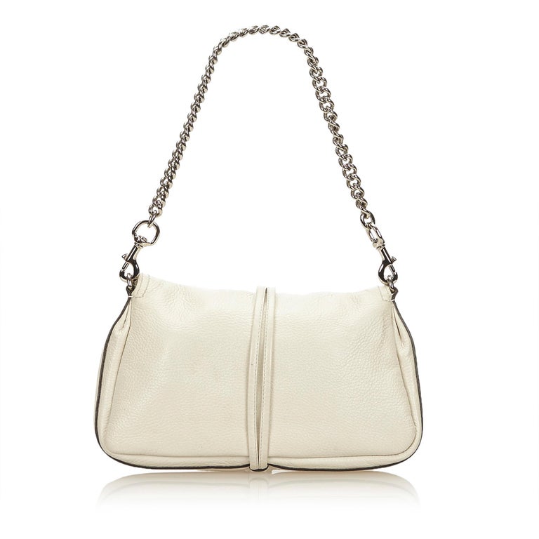Gucci White Leather Croisette Bamboo Evening Bag
