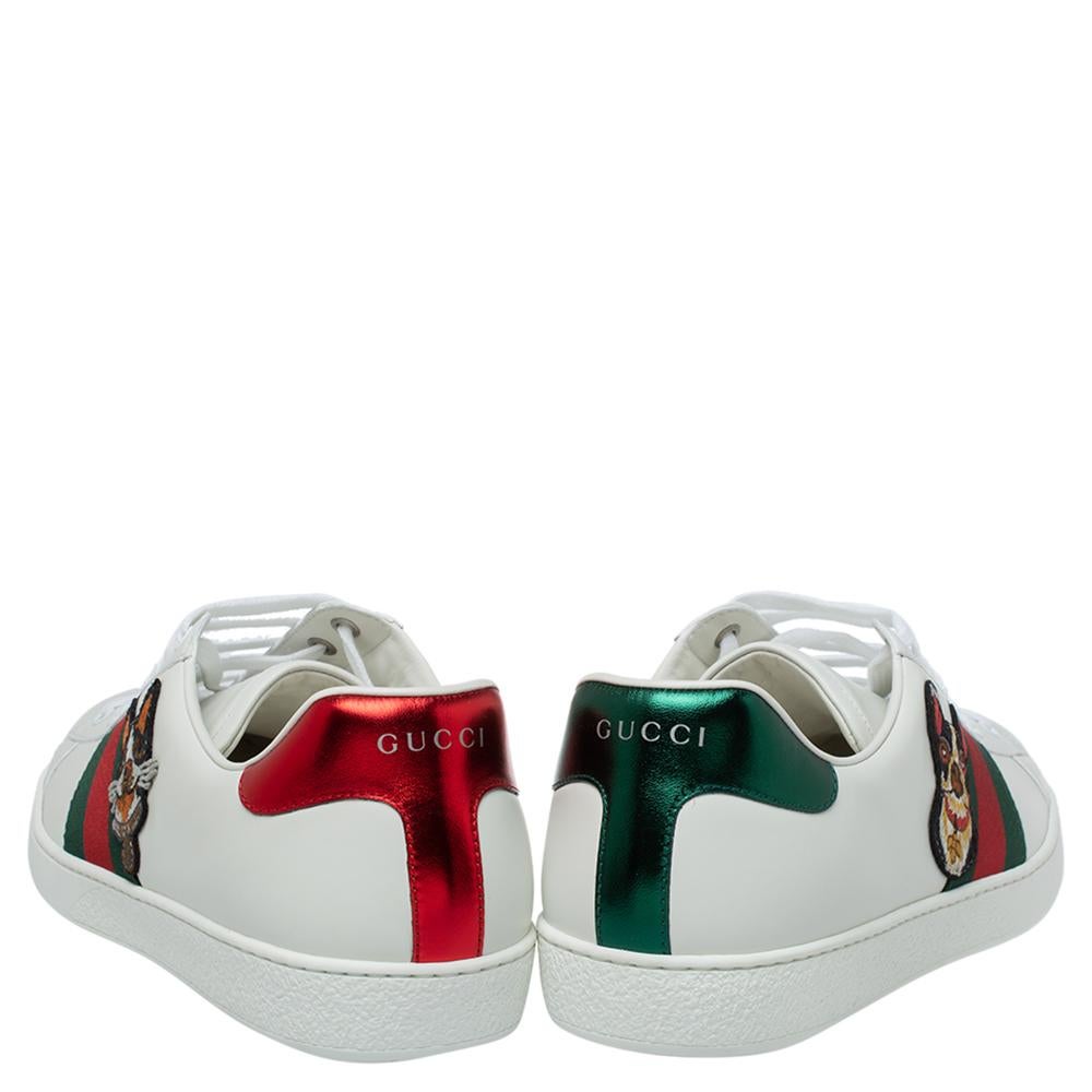 Gucci White Leather Dog New Ace Low Top Sneakers Size 44 In Excellent Condition In Dubai, Al Qouz 2