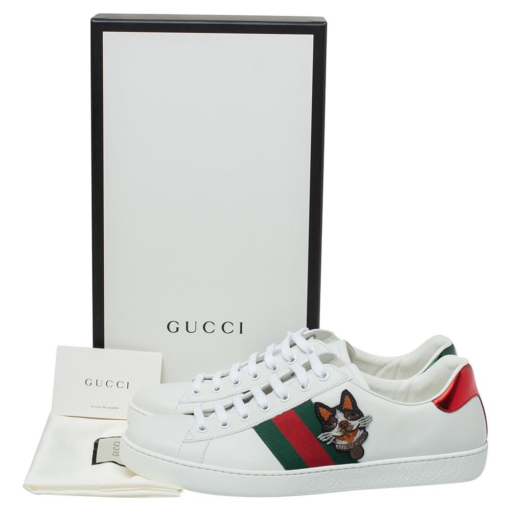 Men's Gucci White Leather Dog New Ace Low Top Sneakers Size 44