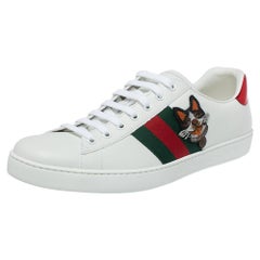 Gucci White Leather Dog New Ace Low Top Sneakers Size 44